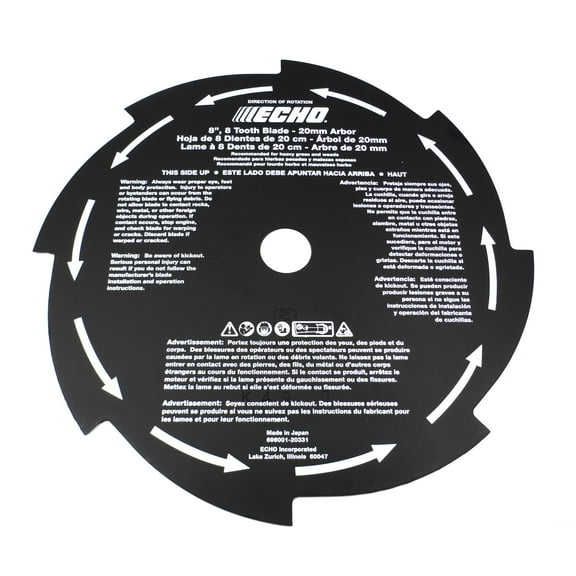 Echo 8" Brush Blade 8 Tooth (20MM) Arbor for Gas Brushcutters / SRM-225U / 69600120331