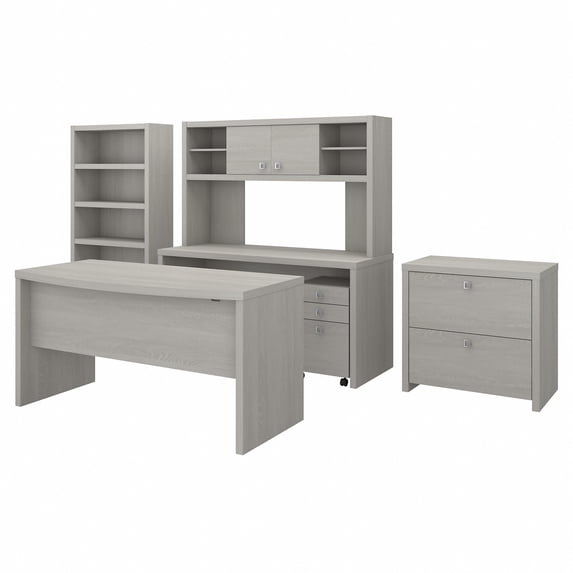 Echo Bow Front Desk and Credenza Office Set in Gray Sand - Engineered Wood