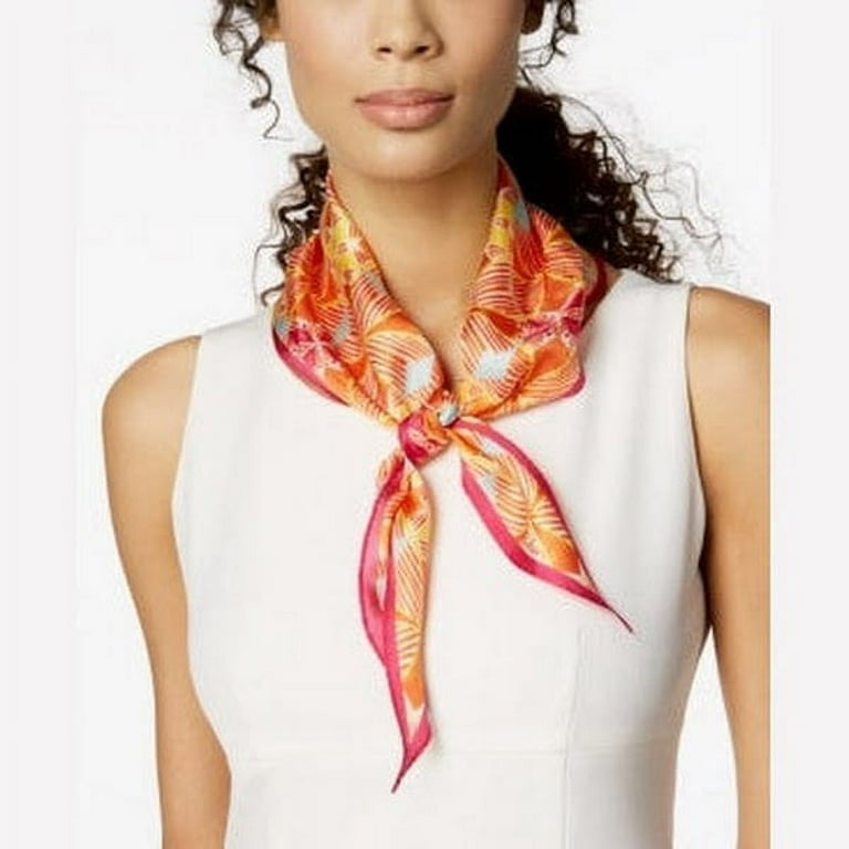 Echo Coastal Tile Print Silk Diamond Scarf OS Pink Orange