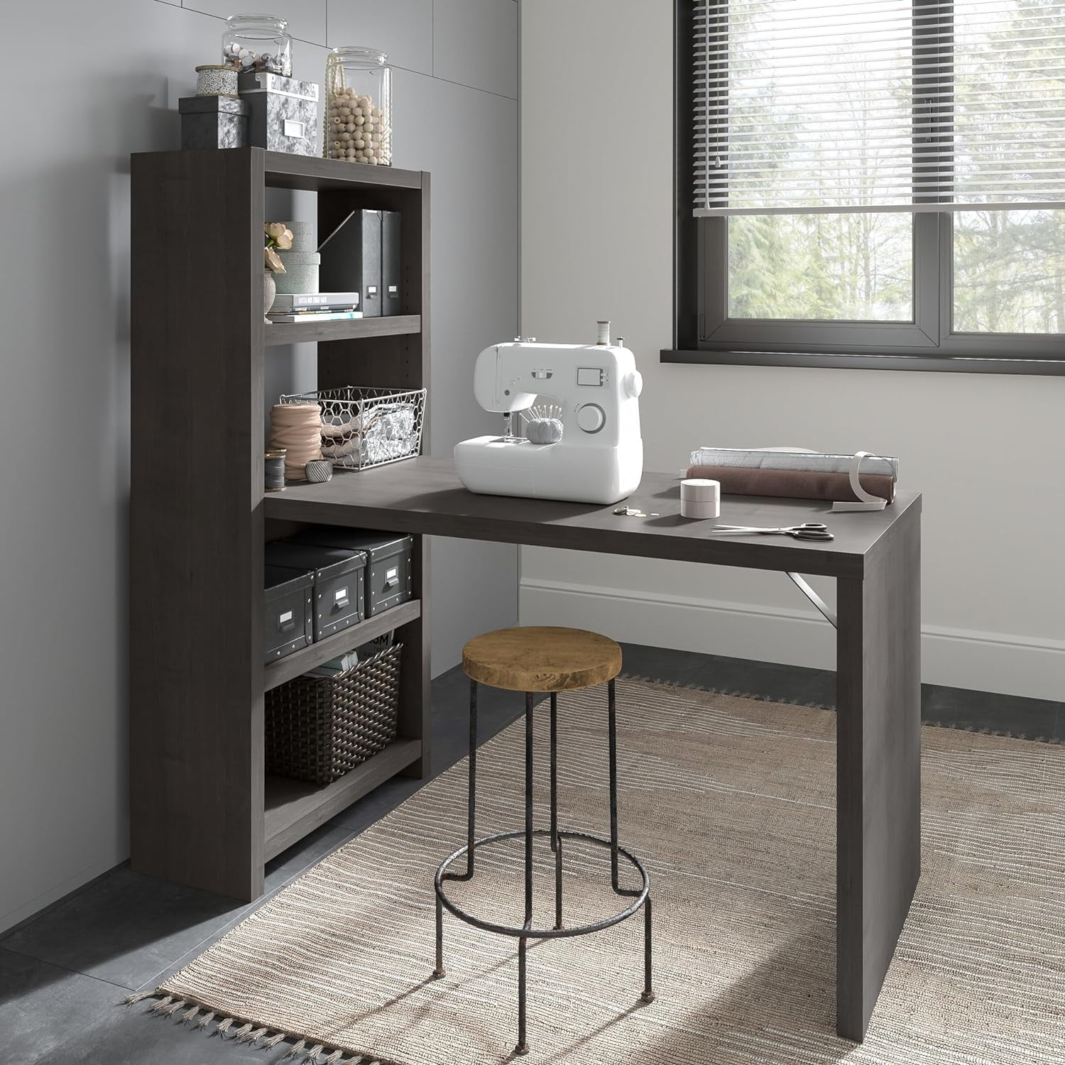 Contemporary Gray Sand 56'' Adjustable Home Office Desk