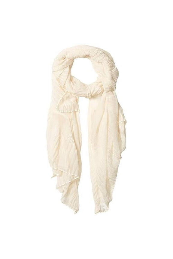 New York Solid Pleated Edge Oblong (Black) Scarves, Ecru, One Size