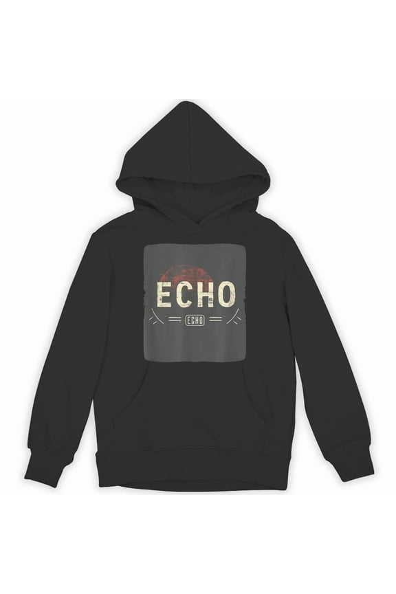 Echo For A Casual And Cool Look Funny Simple Text Graphic Statement Design Top Hoodie, for men & women, up to size 5XL