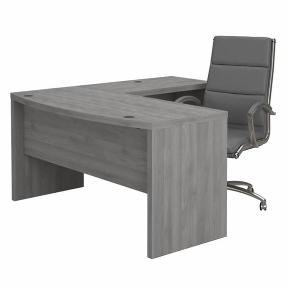 Echo L Shaped Bow Front Desk with Chair in Modern Gray - Engineered Wood