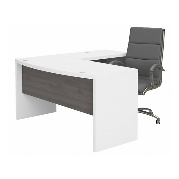 Echo L Shaped Bow Front Desk with Chair in White & Gray - Engineered Wood