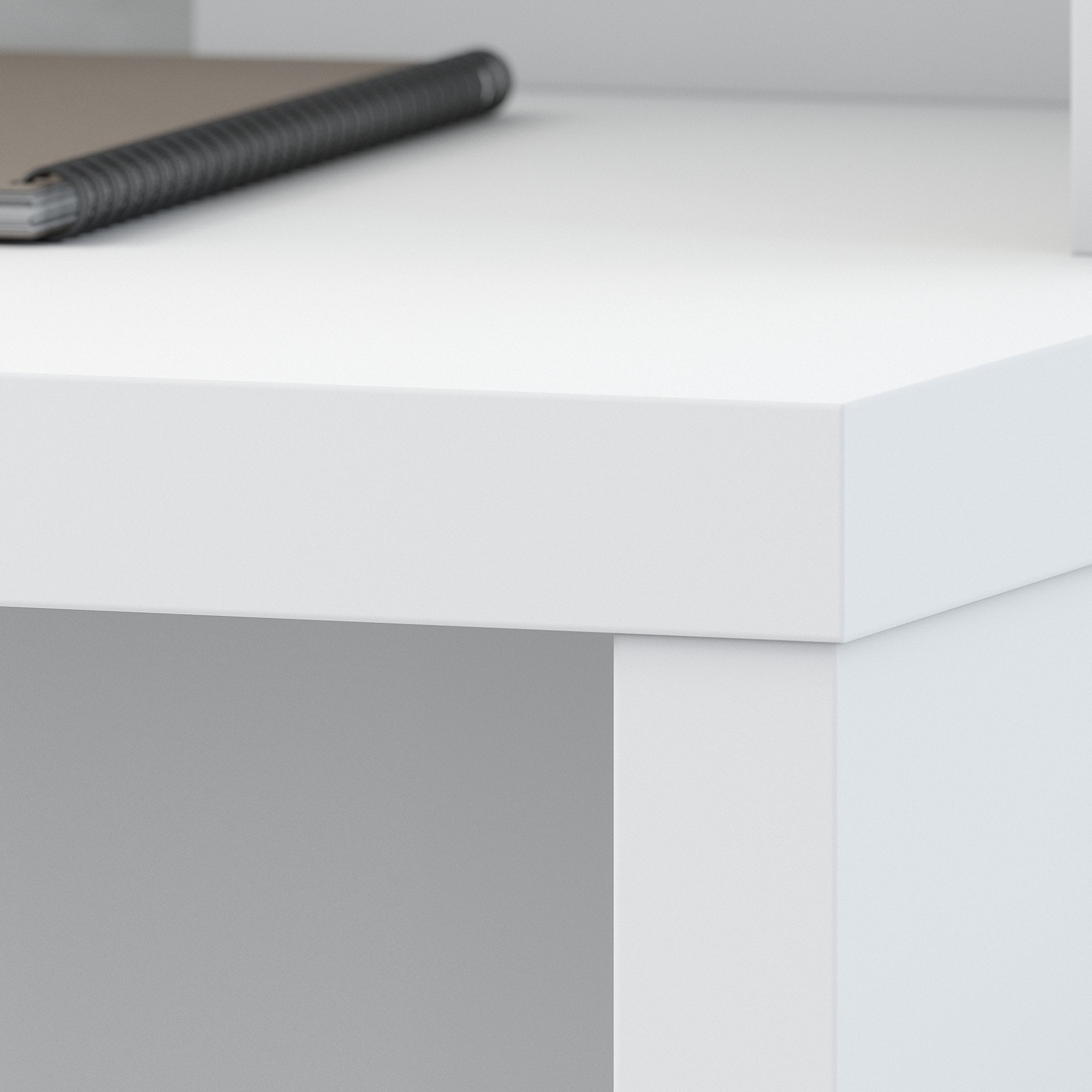 Pure White L-Shaped Corner Desk with Drawer and Filing Cabinet