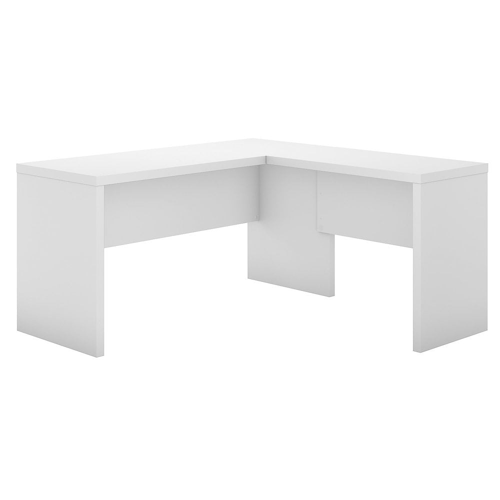Pure White L-Shaped Corner Desk with Drawer and Filing Cabinet
