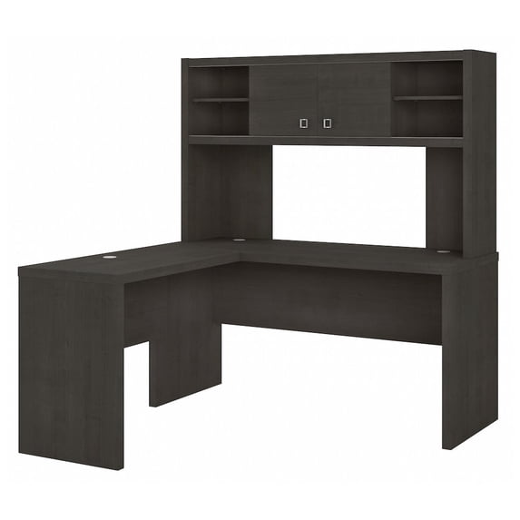 Echo L Shaped Desk with Hutch in Charcoal Maple - Engineered Wood