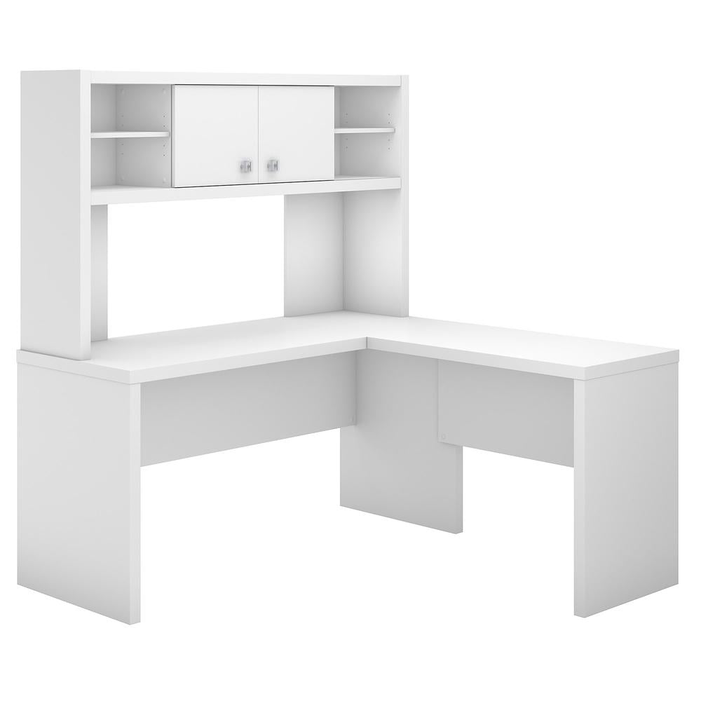 Bush Business Echo L Shaped Desk with Hutch, Credenza, Storage in Pure ...