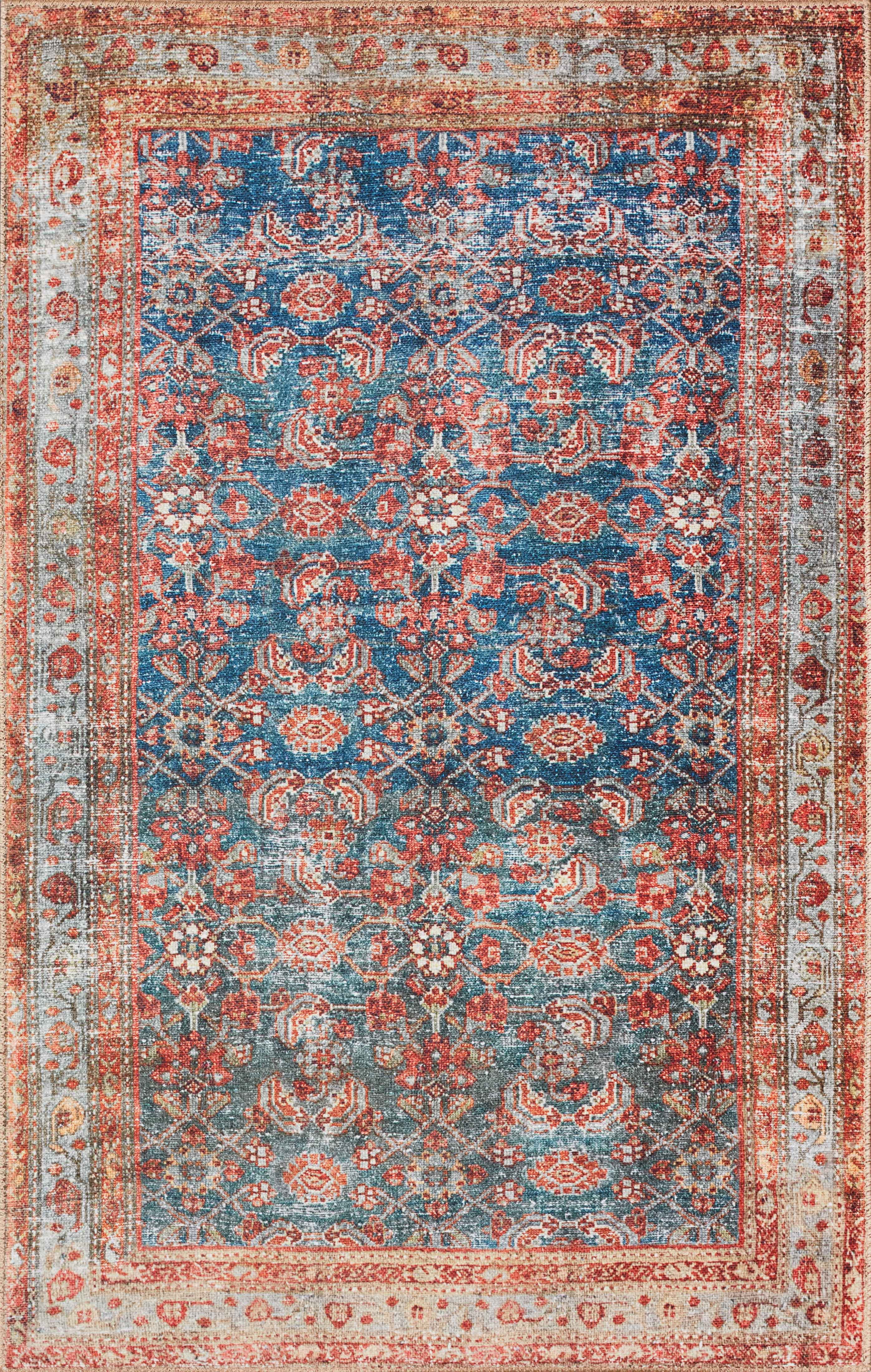Echo Loom Grand Havana Denim / Red 2'-6" x 7'-6" Runner Rug