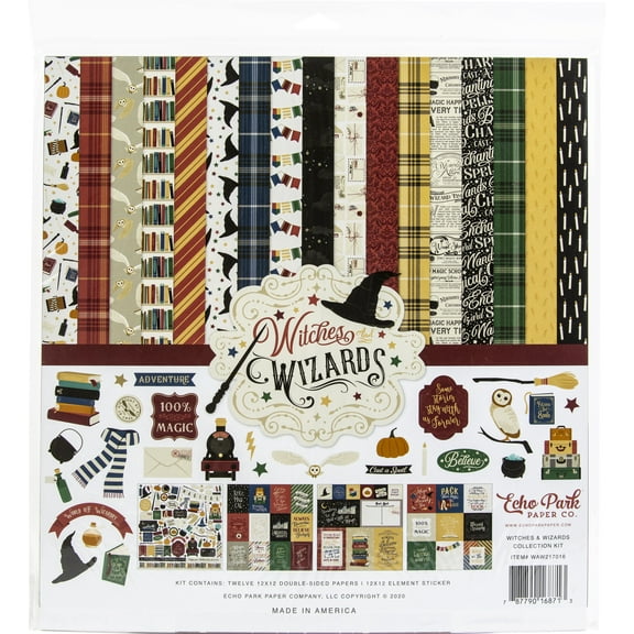 Echo Park Paper Company Witches & Wizards Collection Kit Paper, Blue, red, Yellow, Green, Gray, Black, Cream, Orange, 12-x-12-Inch