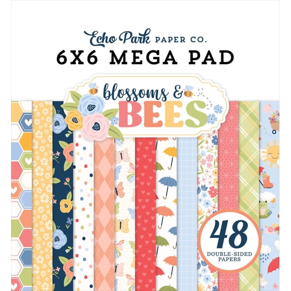 Echo Park Double-Sided Cardmarkers Mega Paper Pad 6"X6"-Blossoms And Bees