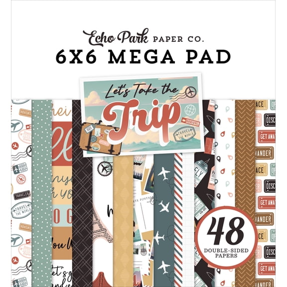 Echo Park Double-Sided Mega Paper Pad 6"x6" 48/Pkg-Let's Take The Trip Cardmakers