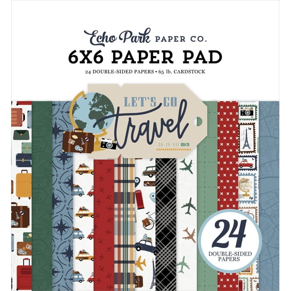 Echo Park Double-Sided Paper Pad 6"X6" 24/Pkg-Let's Go Travel