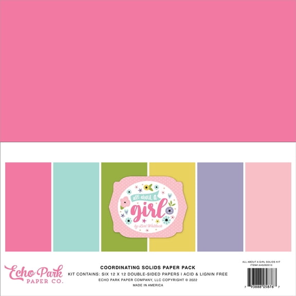 Echo Park Double-Sided Solid Cardstock 12"X12" 6/Pkg-All About A Girl, 6 Colors