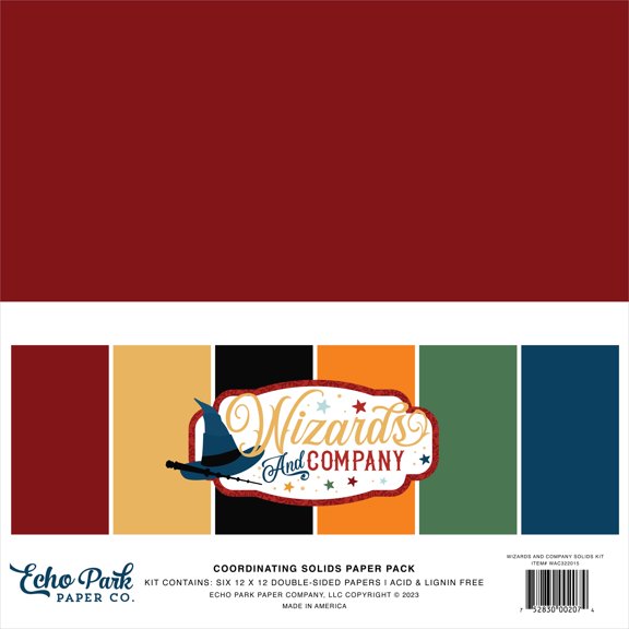 Echo Park Double-Sided Solid Cardstock 12"X12" 6/Pkg-Wizards & Company, 6 Colors