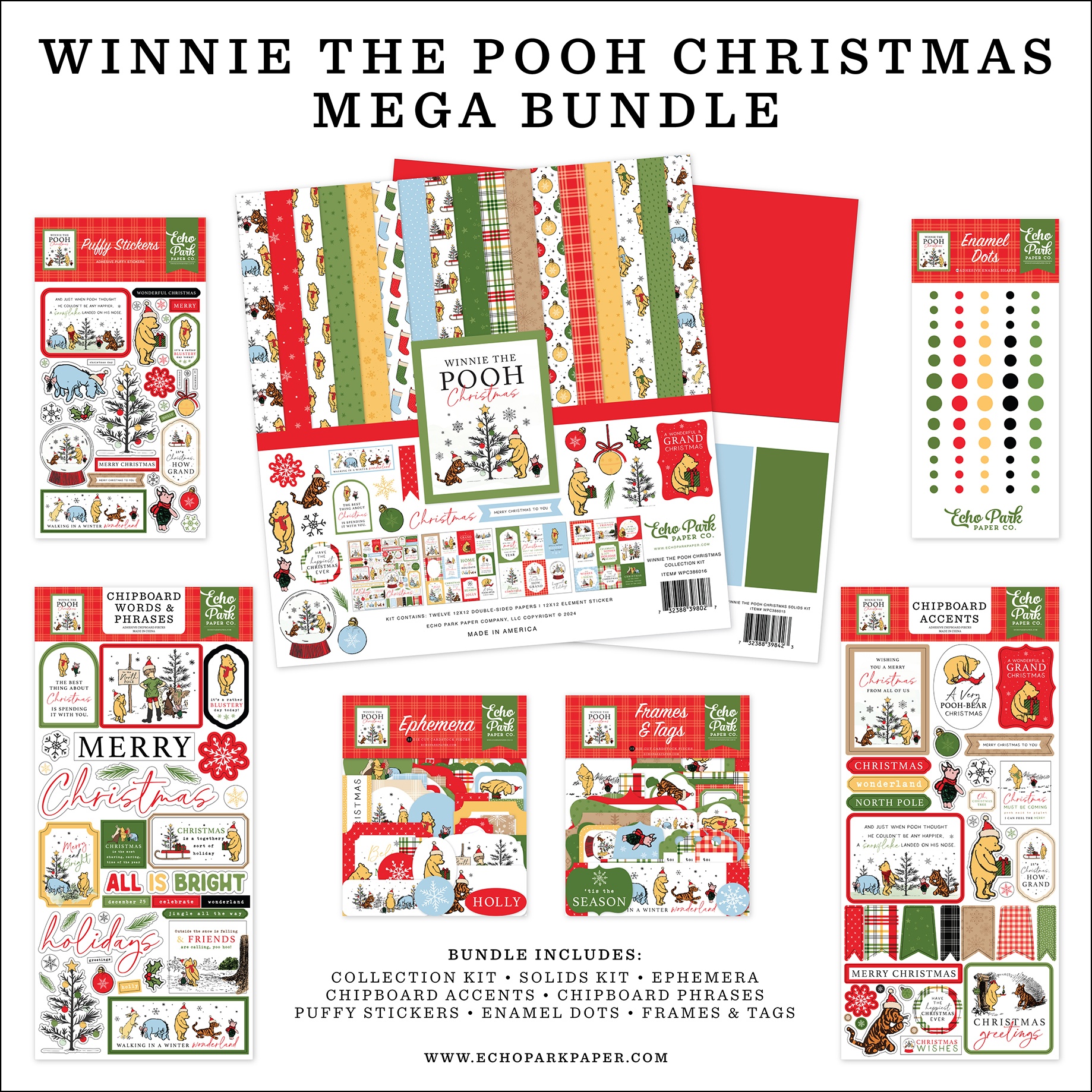Echo Park Mega Bundle Collection Kit 12"X12"-Winnie The Pooh Christmas ...