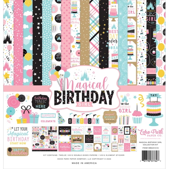 Echo Park Paper Company Magical Birthday Girl Collection Kit Paper, 12-x-12-Inch