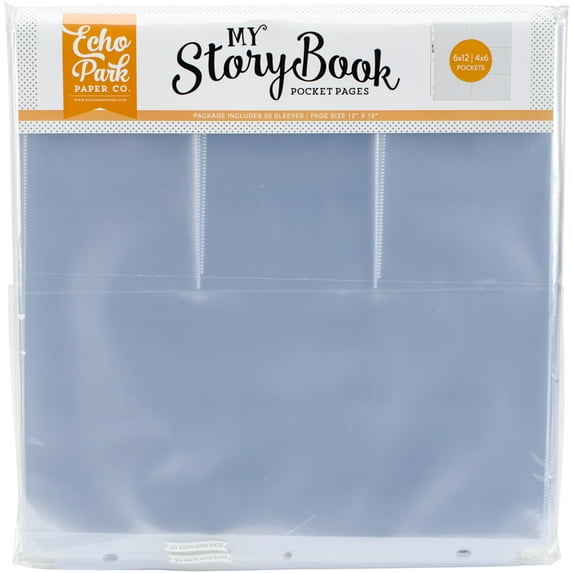 Echo Park Paper MSBPP12Y-1205Y My Storybook Album Pocket Pages, 12 x 12 inch - Pack of 50 - 1 6 x 12 inch & 3 6 x 4 inch