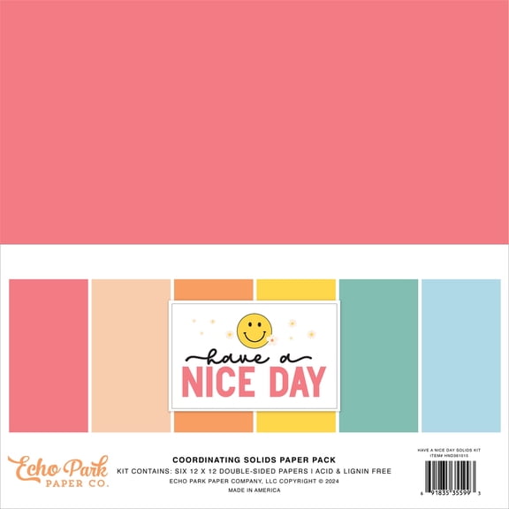 Echo Park Solids Collection Kit 12"X12"-Have A Nice Day, 6 Colors