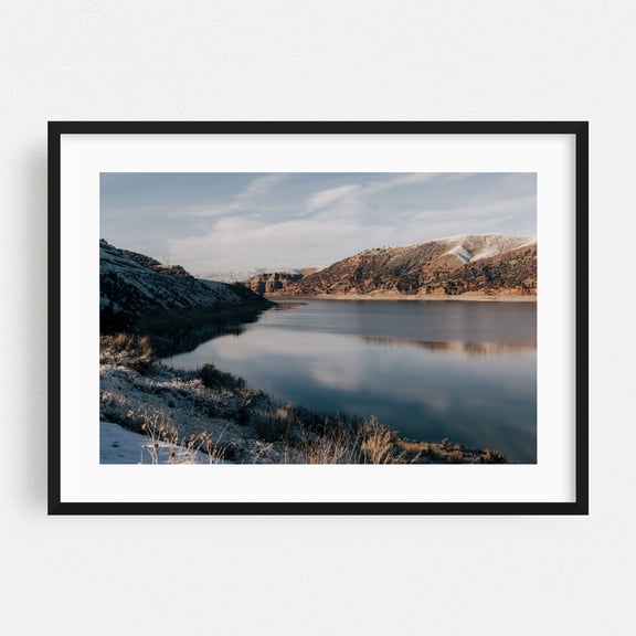 Echo Reservoir - Coalville Utah Photography Landscape Lake Nature Scenic Snow Winter Wilderness Black Framed Wall Art Print 24 x 36 inches