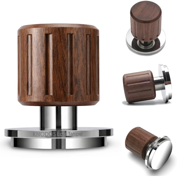 Echo Self Leveling Espresso Tamper 54mm with Walnut Handle  30lb Calibrated Spring Loaded Tamper Tool & Click Feedback for Breville Barista Express, Bambino Plus, Pro, Touch