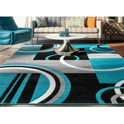Echo Shapes & Circles Blue & Brown Modern Geometric Comfy Casual Hand Carved Area Rug 8x10 8x11 ( 7'10" x 9'10" ) Easy C