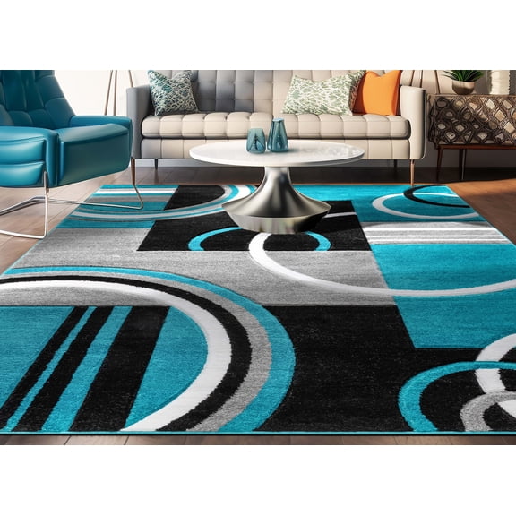 Echo Shapes & Circles Blue & Brown Modern Geometric Comfy Casual Hand Carved Area Rug 8x10 8x11 ( 7'10" x 9'10" ) Easy Clean Stain Resistant Abstract Contemporary Thick Soft Plush Living Room Rug