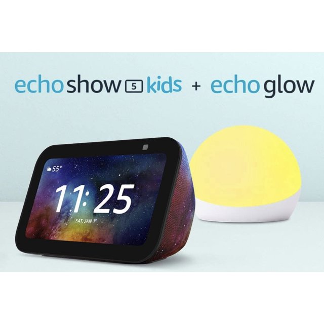 Echo_Show 5 Kids (3rd Gen, 2023) & Echo_Glow Smart_Lamp Bundle, Parental Controls, Galaxy, 5 in