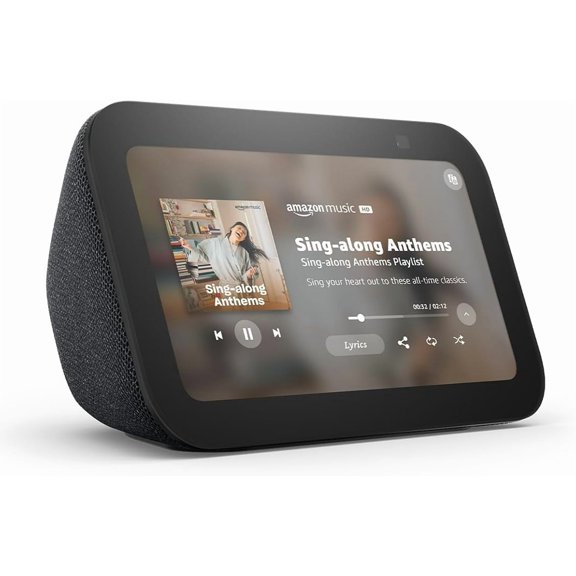 Echo Show 5 (newest model), Smart display with Alexa+ Early Access, 2x the bass and clearer sound, Charcoal