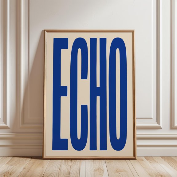 Echo Typography Poster, Bold Blue Lettering Wall Art, Minimal Text Design Print, Poster Only