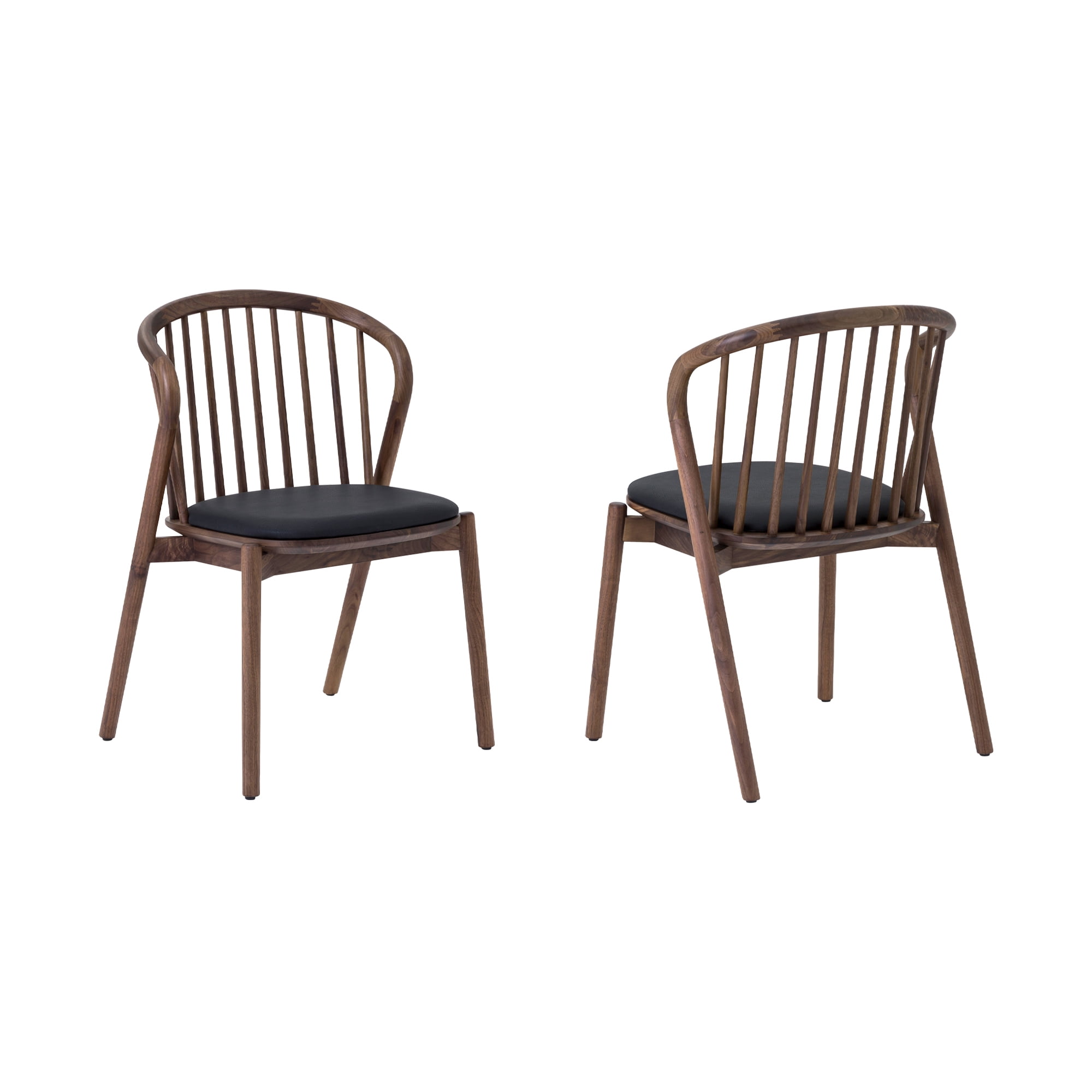 Echo Walnut Wood and Black Faux Leather Dining Chairs - Set of 2