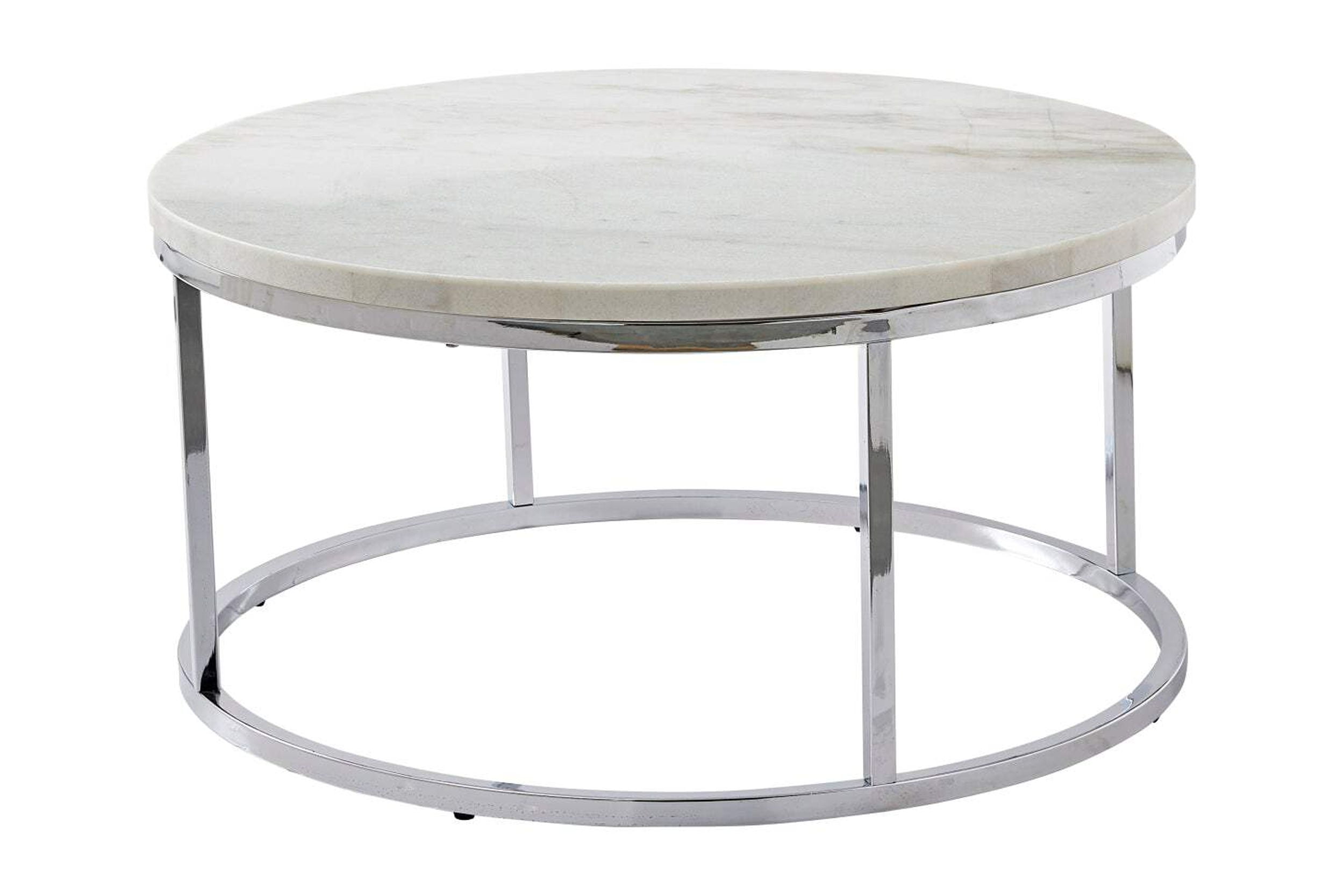 Echo Round White Marble and Chrome Metal Cocktail Table, 36"