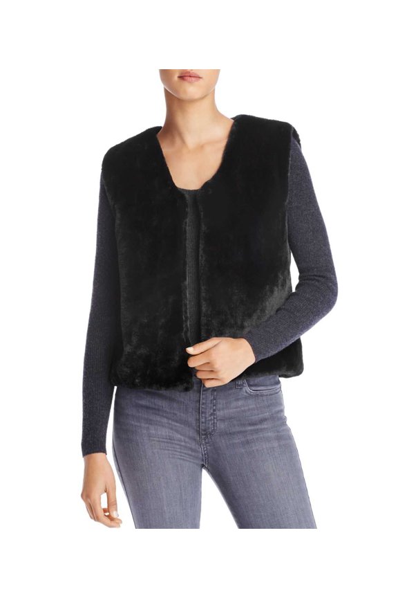 Women’s Faux-Fur Plush Vests, Black, Large / X-Large