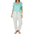 thumbnail image 1 of Echo Womens 2-Pc. Solid Short Sleeve Top & Pajama Pant Set Large Pool blue/white multi, 1 of 2