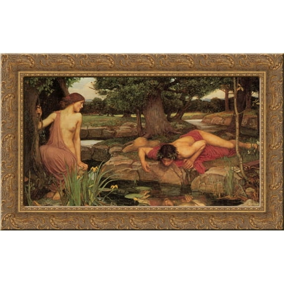 Echo and Narcissus 24x17 Gold Ornate Wood Framed Canvas Art by Waterhouse, John William