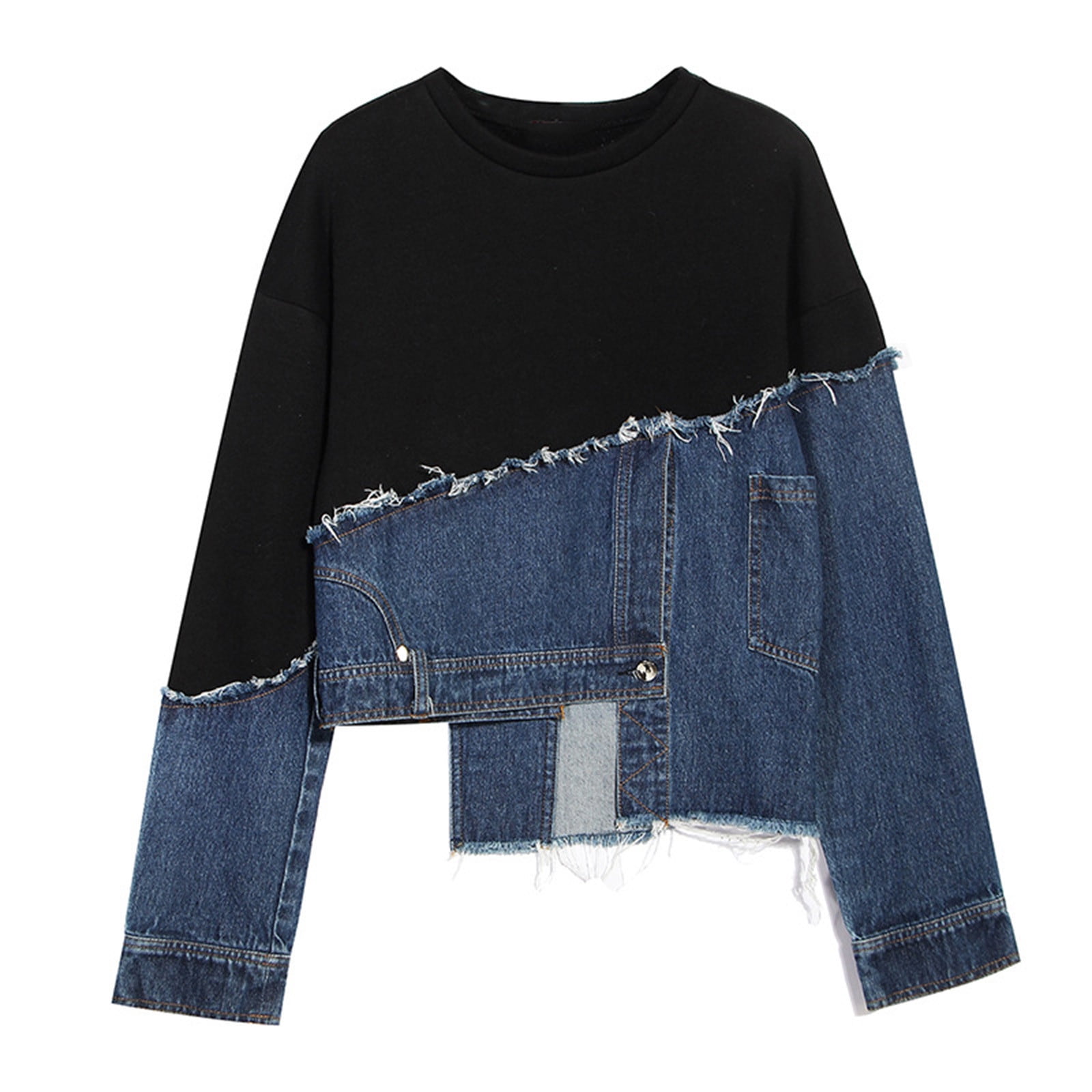 Asymmetrical Denim Patchwork Top