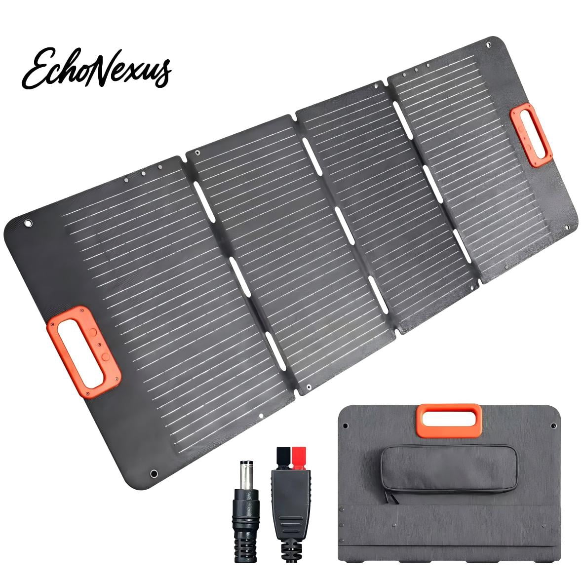EchoNexus 100 Watt Portable Solar Panel for Power Station, Foldable Solar Charger with Adjustable Kickstands Waterproof IP65 for Home, RV, Boat, Outdoor, Camping, off Grid System