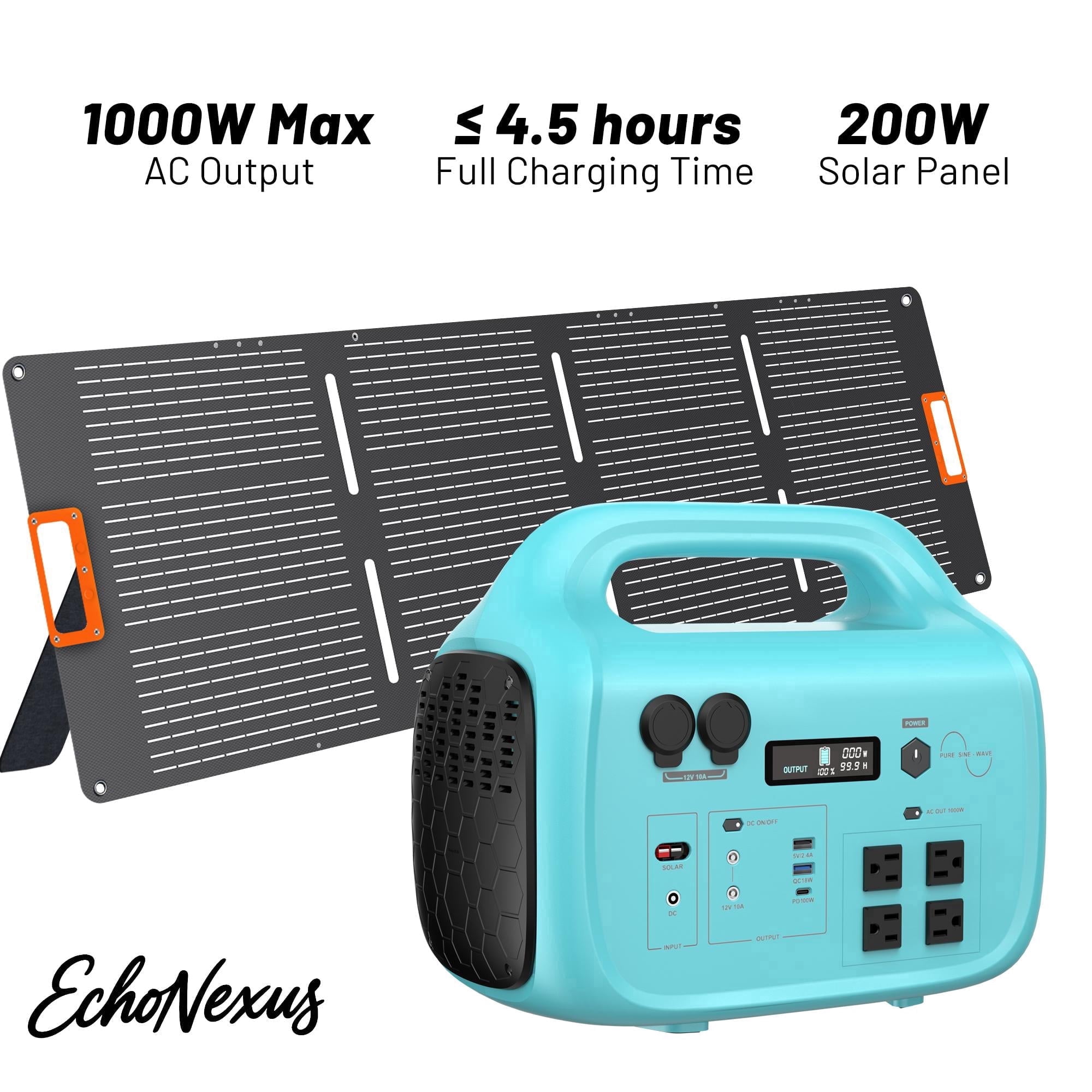 EchoNexus 1000W Portable Power Station,1024Wh LiFePO4  Battery Pack,Portable Solar Power Generators for Home Use,Outdoor Camping,Emergencies,Rv Essentials