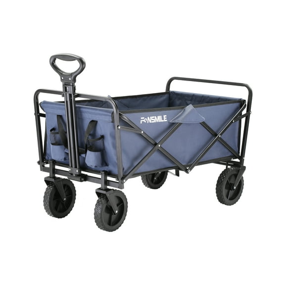 EchoSmile 4.06 cu. ft. Fabric Portable Garden Cart with Adjustable Rolling Wheels in Dark Blue