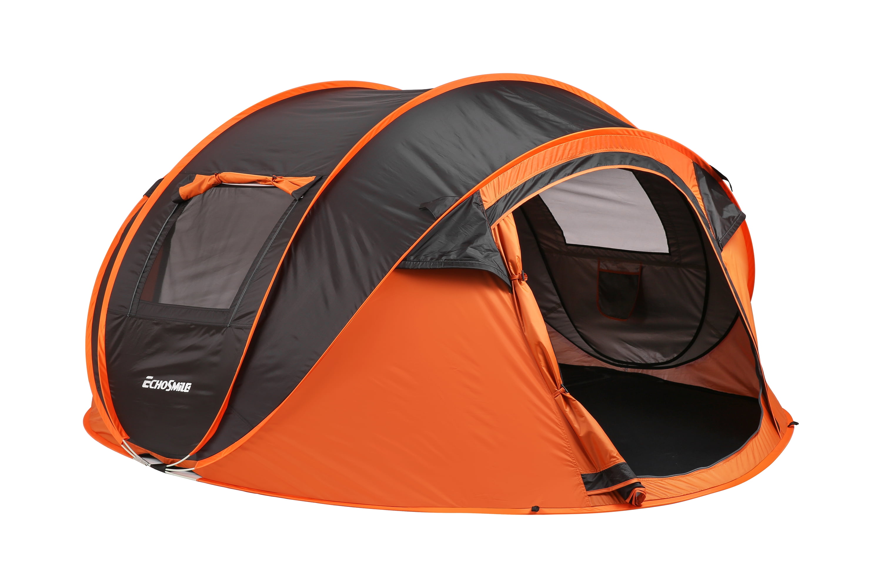EchoSmile 4-Person Black and Orange Pop Up Camping Tent