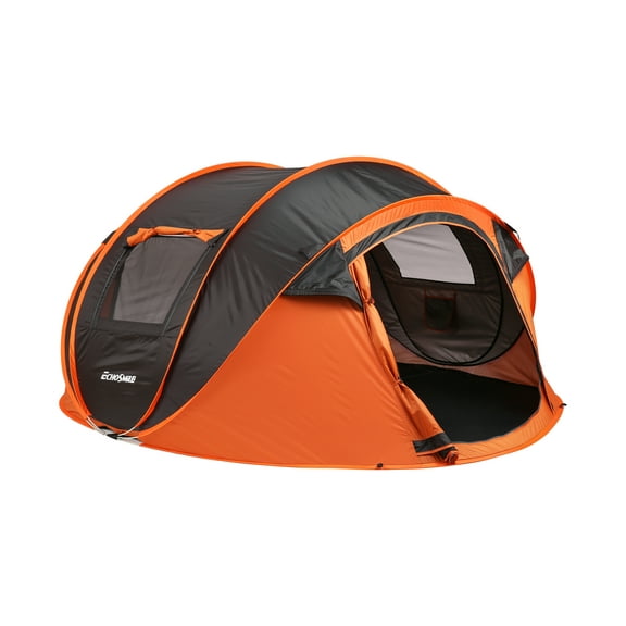 EchoSmile 4-Person Black and Orange Pop Up Camping Tent