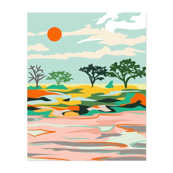 Echoes of the Sahara - India Illustration Abstract Landscape Desert Minimalist Nature Scenic Modern Art Unframed Wall Art Print 24 x 32 inches
