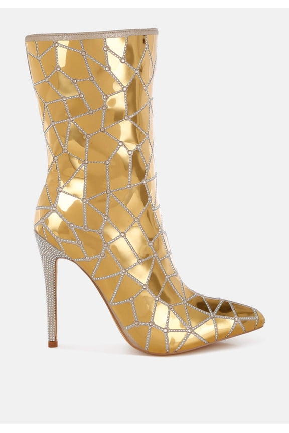 Echostage Rhinestones Embellished Metallic Boots