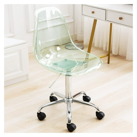Echoworld Clear Desk Chair, Rolling Chair Armless Vanity Swivel Chair Height Adjustable Ghost Chair Molded Plastic Home Office Chair with Wheels, Green