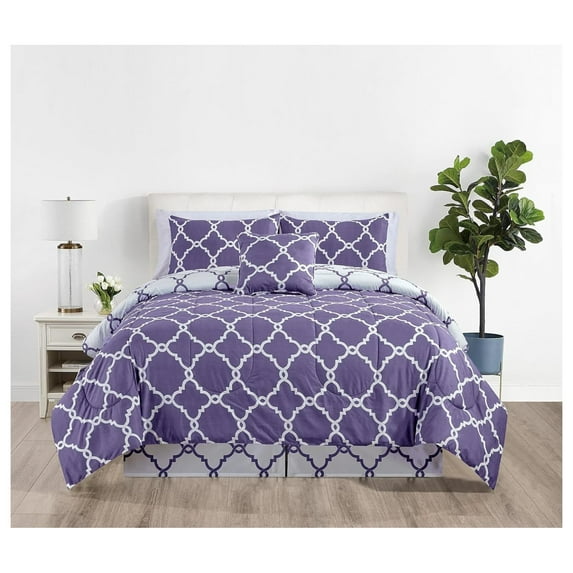 Echoworld King Size Comforter Set Quatrefoil Lavender- Experience Comfort with King Comforter |All Season 5 Piece Comforter Set | Lightweight Comforter