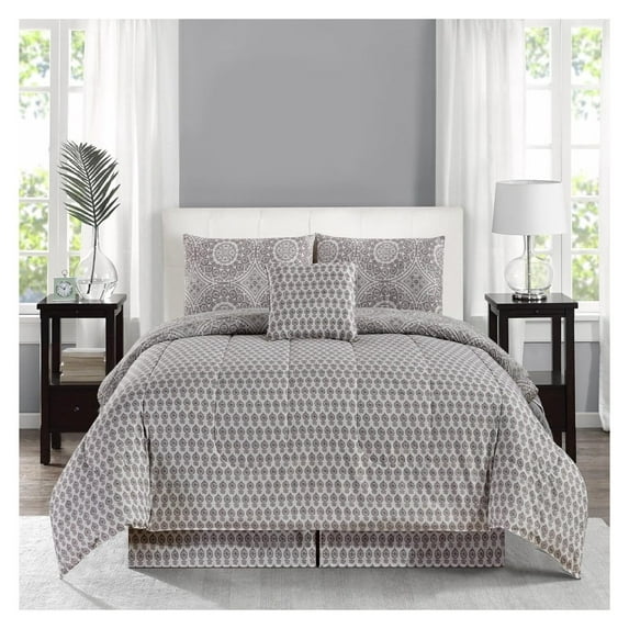 Echoworld Queen Comforter Set Aztec Grey- Experience Comfort with Queen Comforter |All Season 5 Piece Comforter Set | Lightweight Comforter