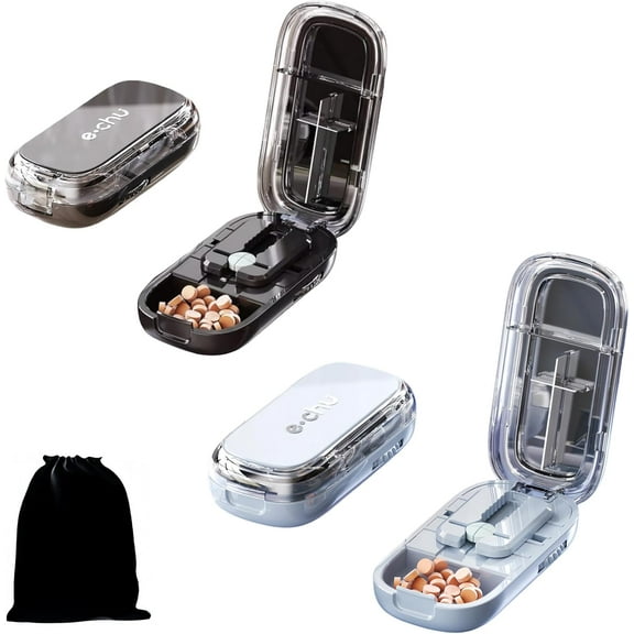 Echu Pill Cutter, Echu Pill Splitter, Adjustable 1/2 1/4 Splitter for Large, Small and Tiny, with Improved Sharp Blade, Accurate Centering Alignment Device
