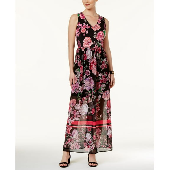 Eci Floral-Print Mixed-Media Maxi Dress Womens dress MSRP $48 Multi L