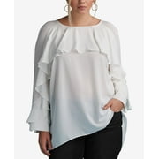 Eci Plus Size Ruffled Blouse Ivory 22W