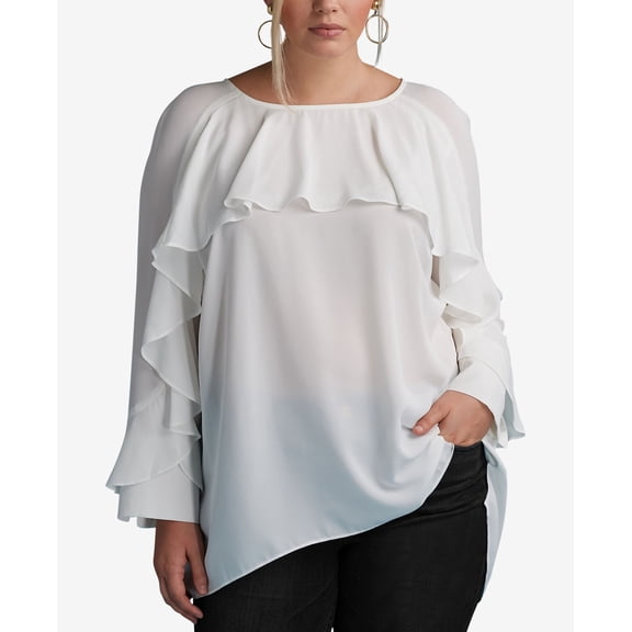 Eci Plus Size Ruffled Blouse Ivory 22W